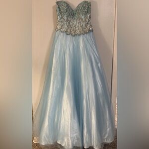 Elegant Light Blue Beaded Prom Dress